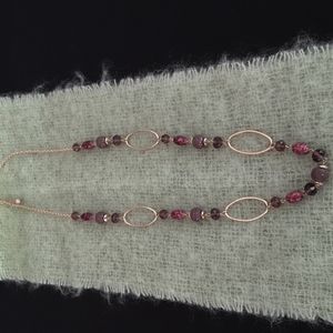 Mauve and Gold Tone Beaded 17 in Necklace